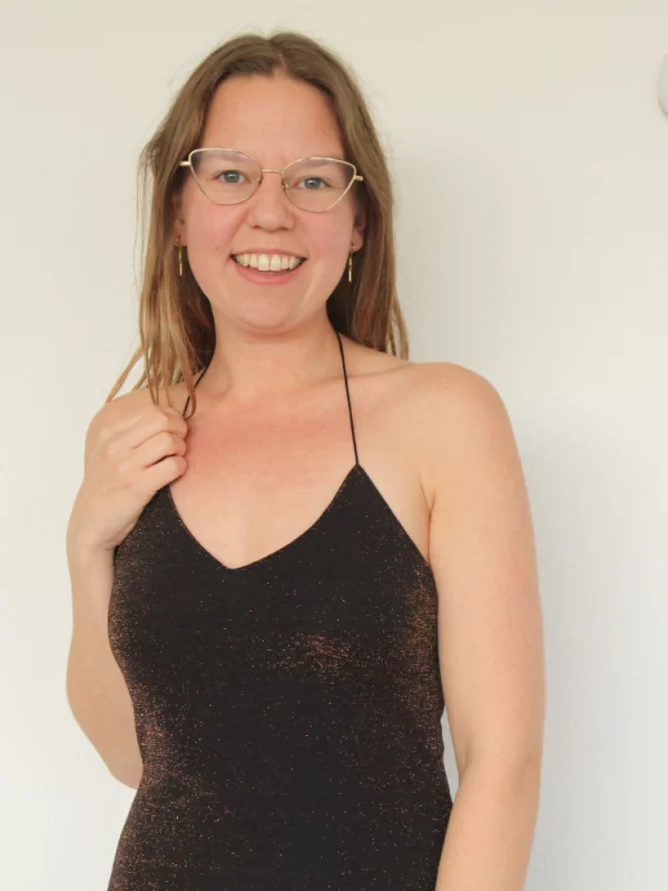 Maxi halter jurk bruin glitter - Image 2